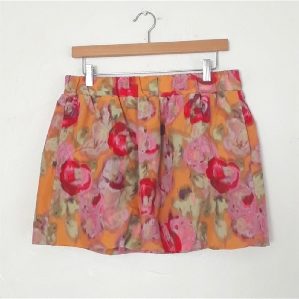 J. Crew floral yellow/gold mini skirt size 10 with pockets